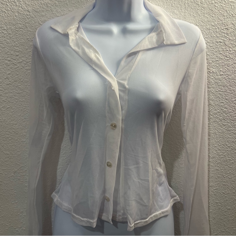 white mesh button up